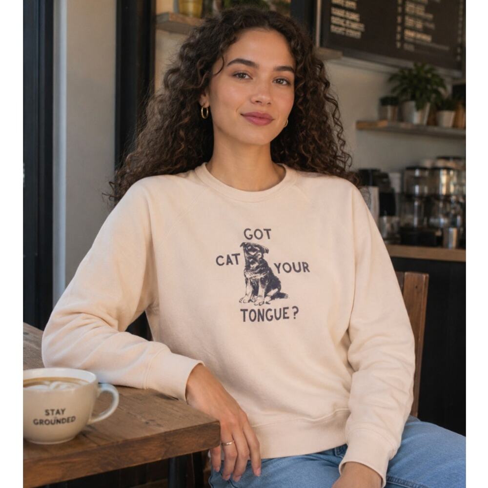 MOTHER The Biggie Concert Graphic Sweatshirt in Cat Got Your Tongue Size Small